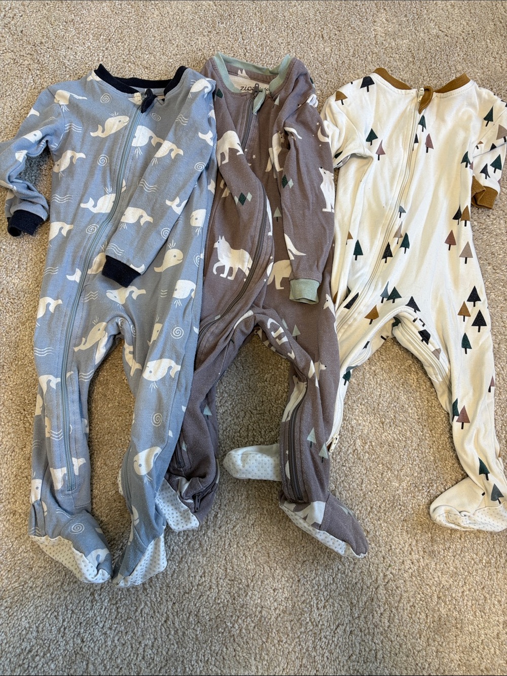 Kids Footed One-Piece Sleeper in Blue/Gray/White - Cozy Sleepwear